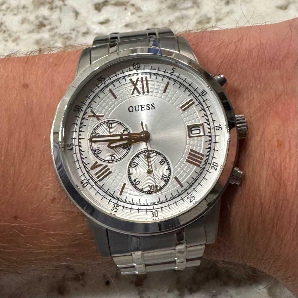 GUESS Silver Tone Chronograph Watch